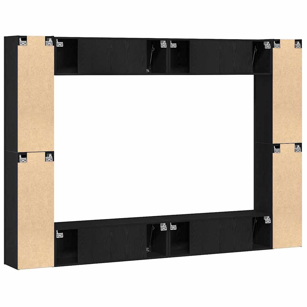 8-teiliges TV-Regal-Set zur Wandmontage in Schwarz aus Eichenholz