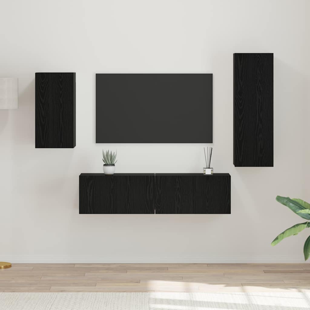 TV-Möbel-Set 4 pcs Schwarz Eichen-Optik 30,5 x 30 x 90 cm