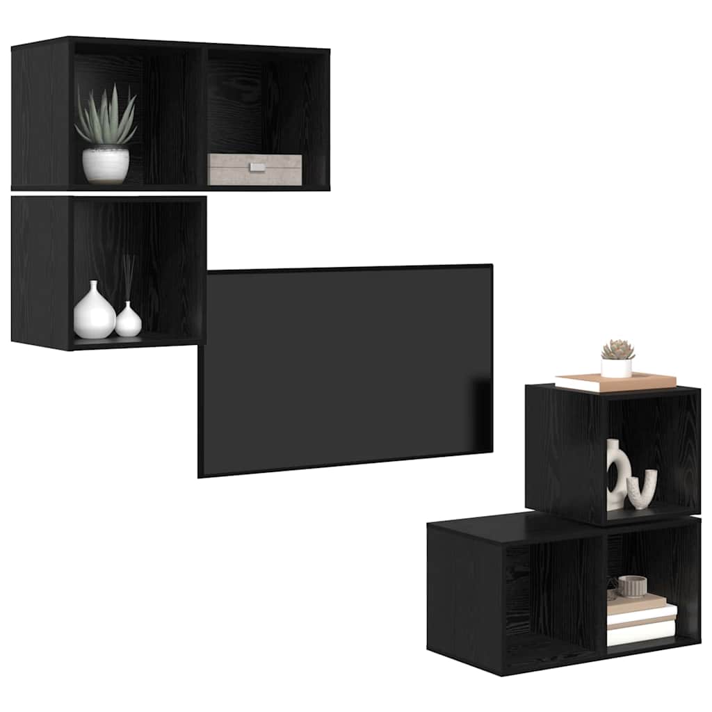 TV-Möbel-Set 4 pcs Schwarz Eichen-Optik 37 x 37 x 72 cm