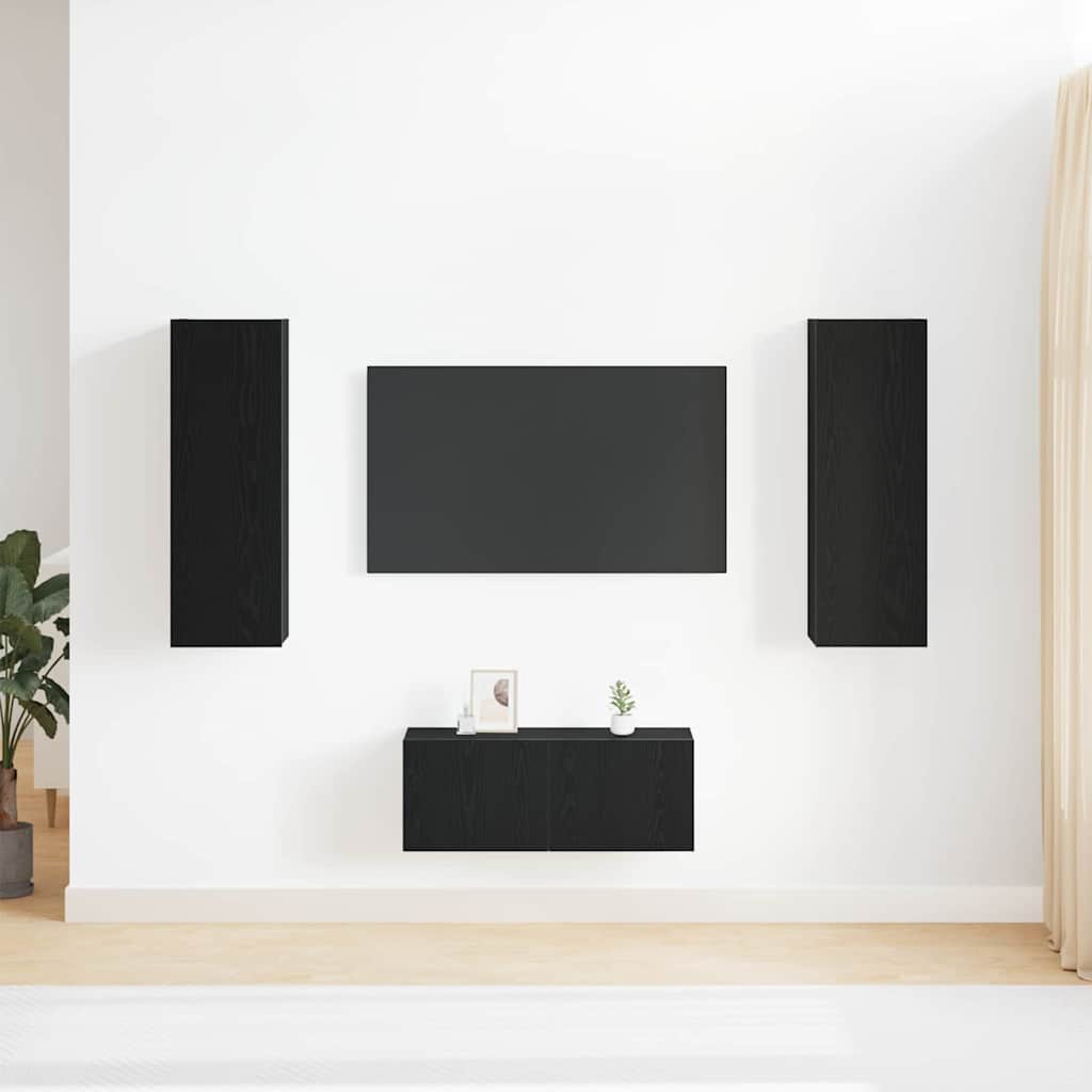 3-teiliges TV-Schrank Set Wandmontage Schwarze Eiche Holzwerkstoff