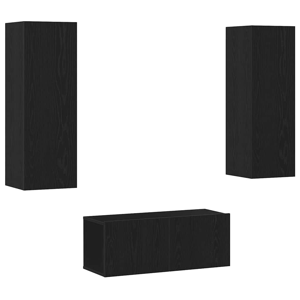 3-teiliges TV-Schrank Set Wandmontage Schwarze Eiche Holzwerkstoff