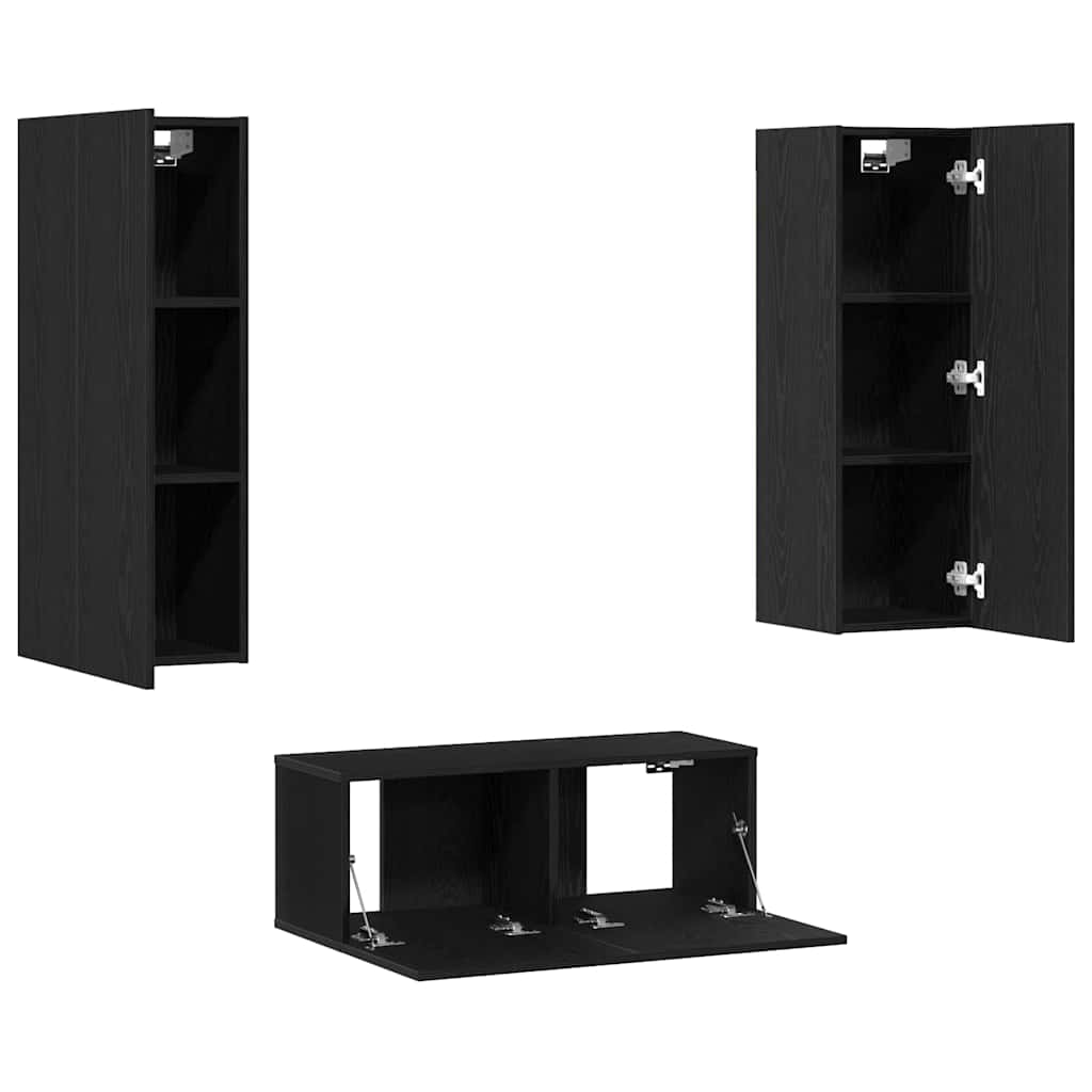 3-teiliges TV-Schrank Set Wandmontage Schwarze Eiche Holzwerkstoff