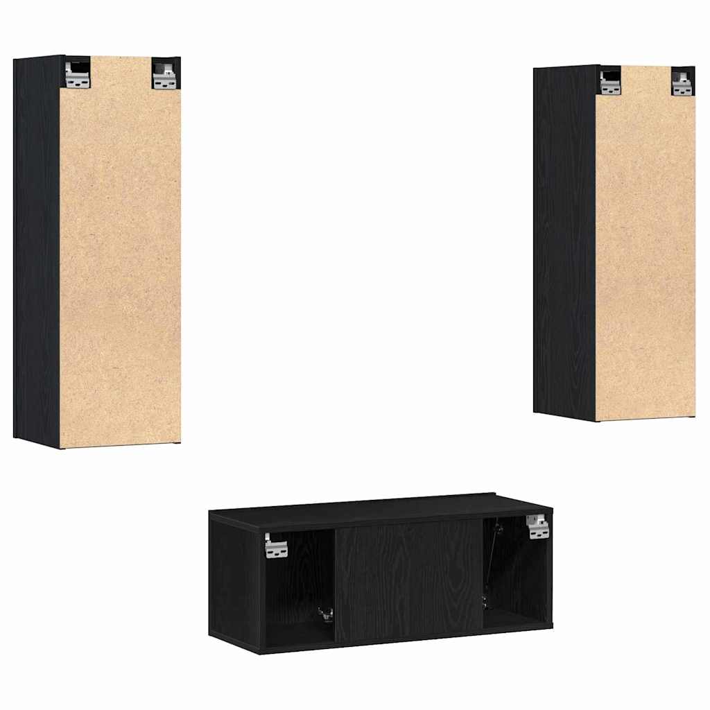 3-teiliges TV-Schrank Set Wandmontage Schwarze Eiche Holzwerkstoff
