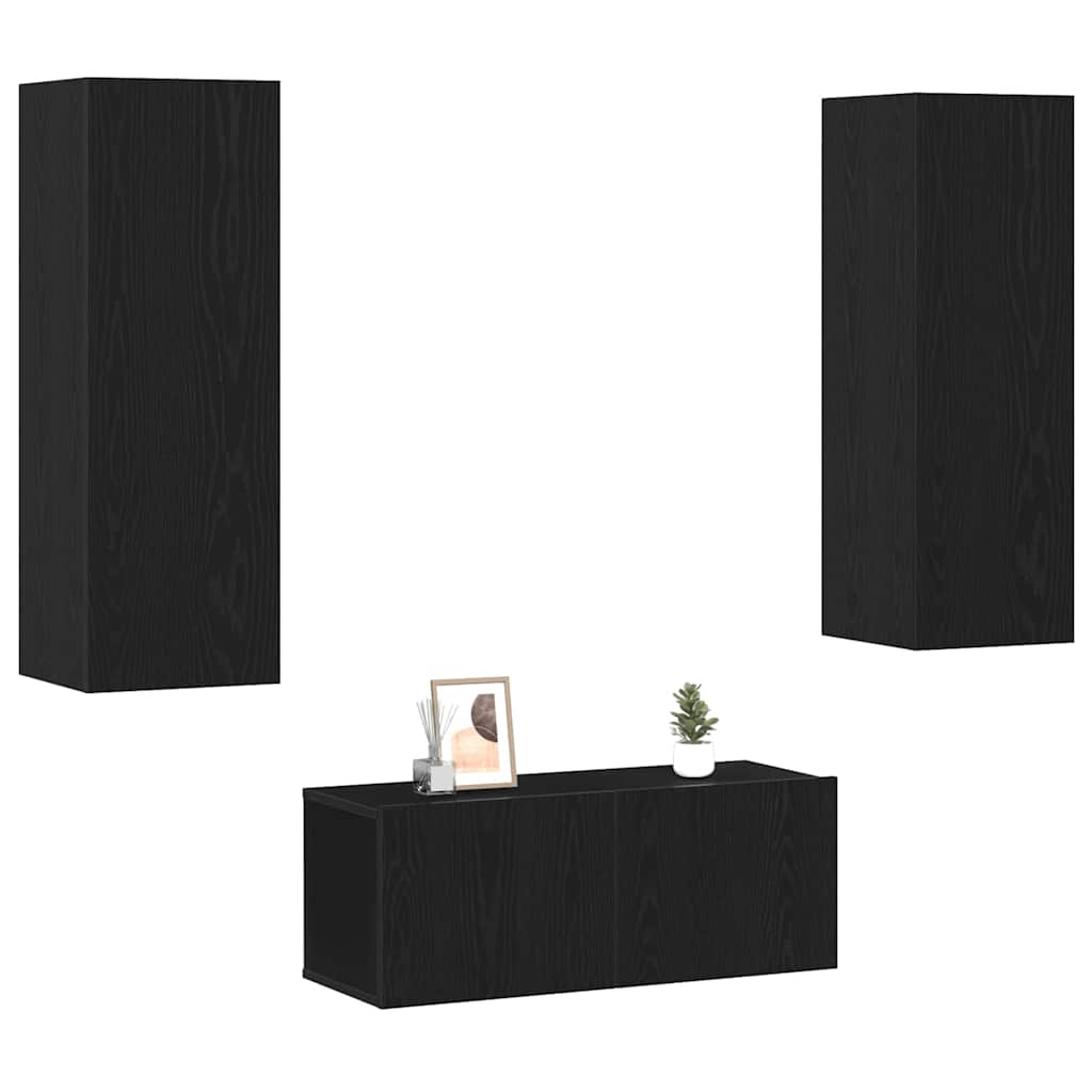 3-teiliges TV-Schrank Set Wandmontage Schwarze Eiche Holzwerkstoff