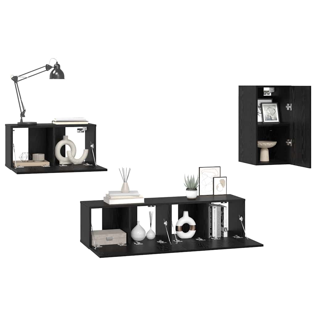 TV-Möbel-Set 4 pcs Schwarz Eichen-Optik 30,5 x 30 x 60 cm