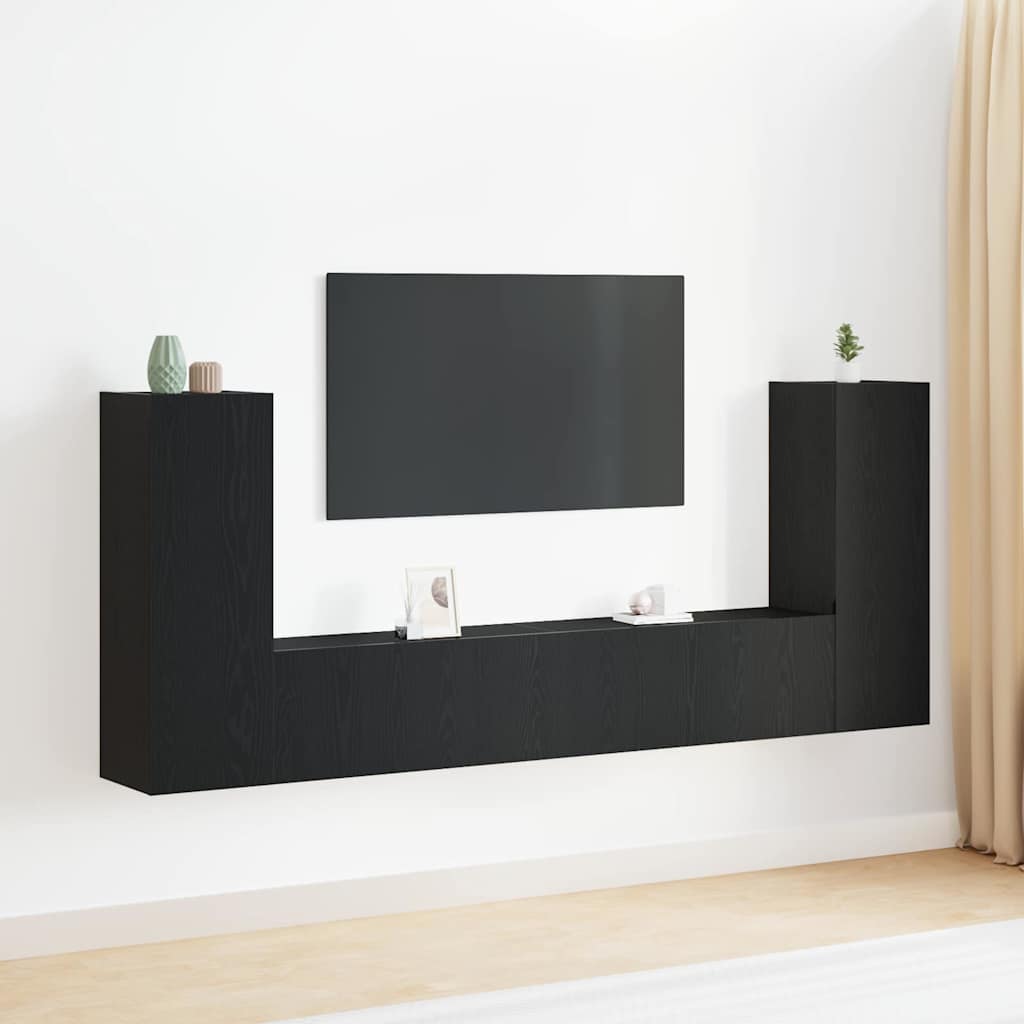4-teiliges TV-Schrank Set -Wandmontiert, Schwarze Eiche, Ingenieured Holz