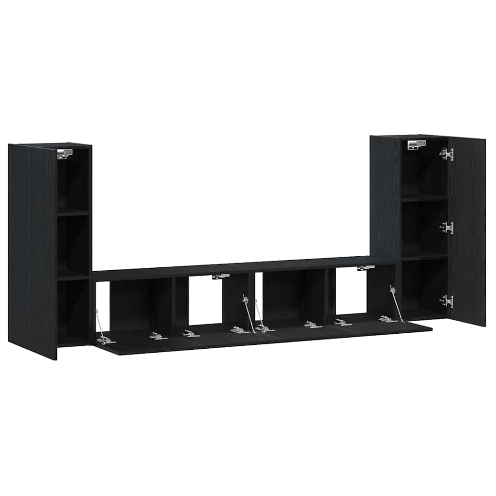 4-teiliges TV-Schrank Set -Wandmontiert, Schwarze Eiche, Ingenieured Holz