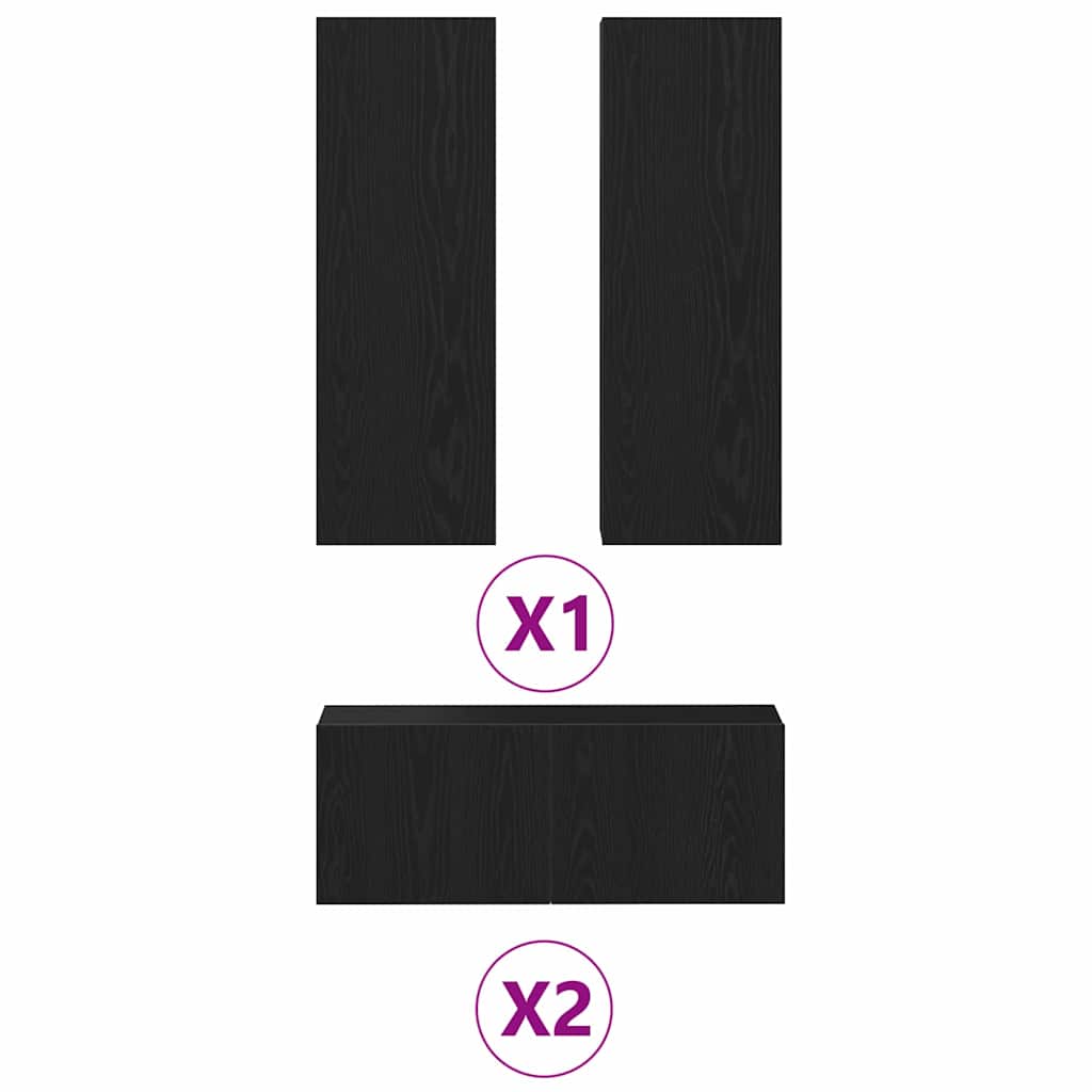 4-teiliges TV-Schrank Set -Wandmontiert, Schwarze Eiche, Ingenieured Holz