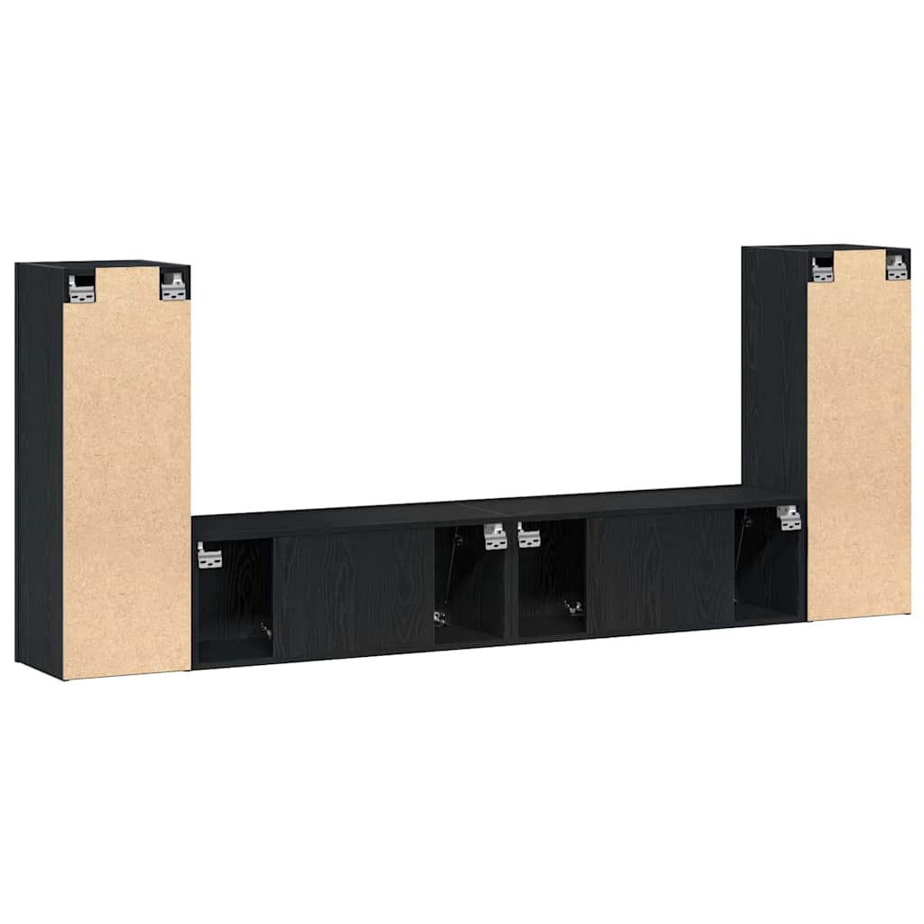 4-teiliges TV-Schrank Set -Wandmontiert, Schwarze Eiche, Ingenieured Holz