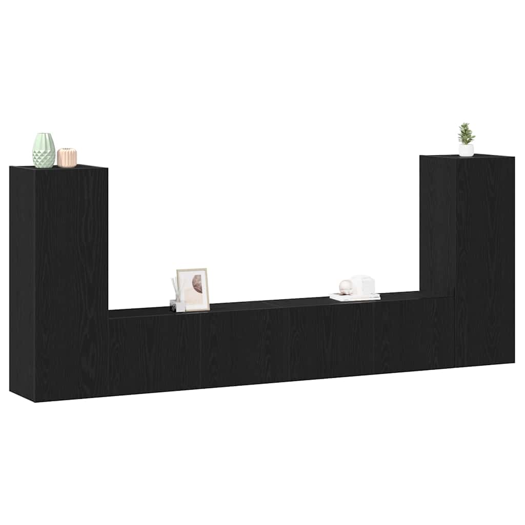 4-teiliges TV-Schrank Set -Wandmontiert, Schwarze Eiche, Ingenieured Holz