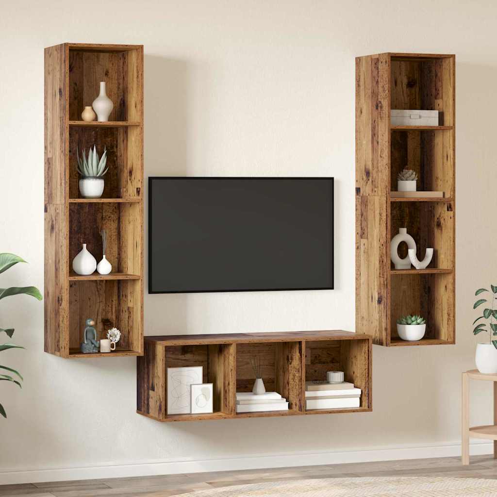 TV-Schrank Set Wandmontiert 3 pcs Altholz Holzwerkstoff