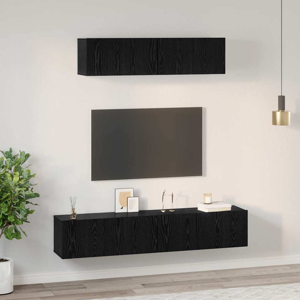 Wand TV Schrank 4 pcs Schwarz Eichen-Optik Holzwerkstoff