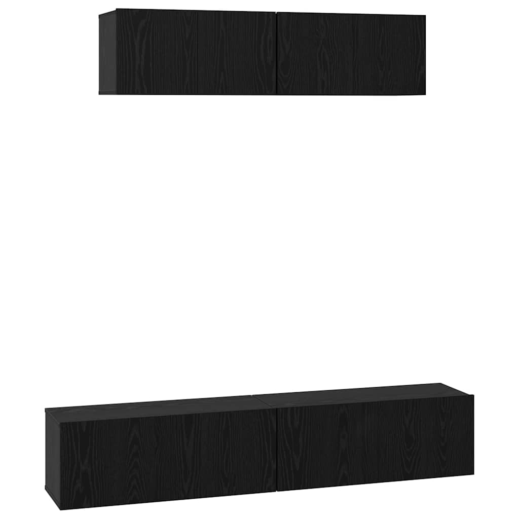 Wand TV Schrank 4 pcs Schwarz Eichen-Optik Holzwerkstoff