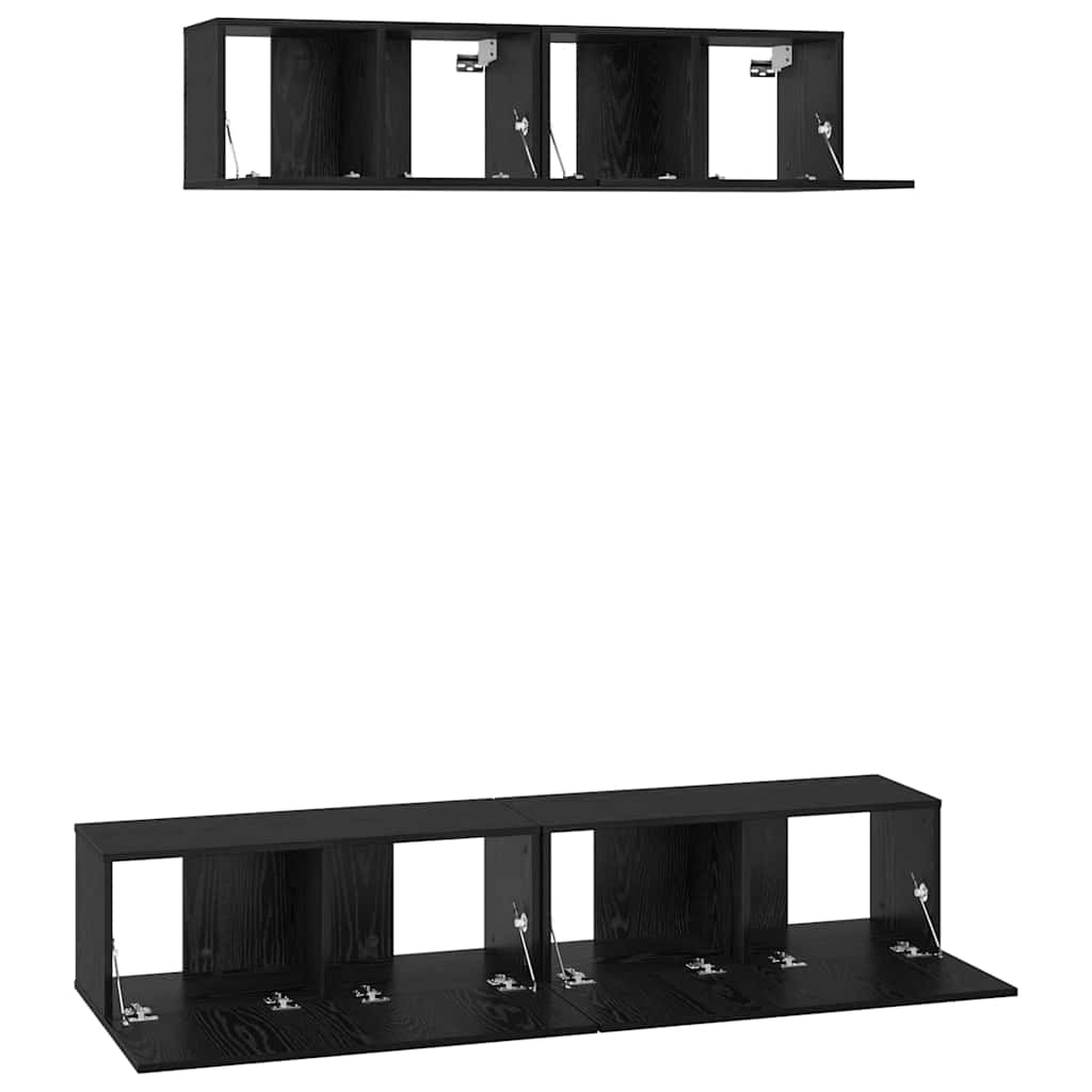Wand TV Schrank 4 pcs Schwarz Eichen-Optik Holzwerkstoff