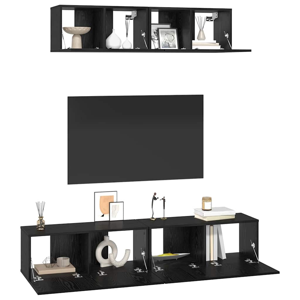 Wand TV Schrank 4 pcs Schwarz Eichen-Optik Holzwerkstoff