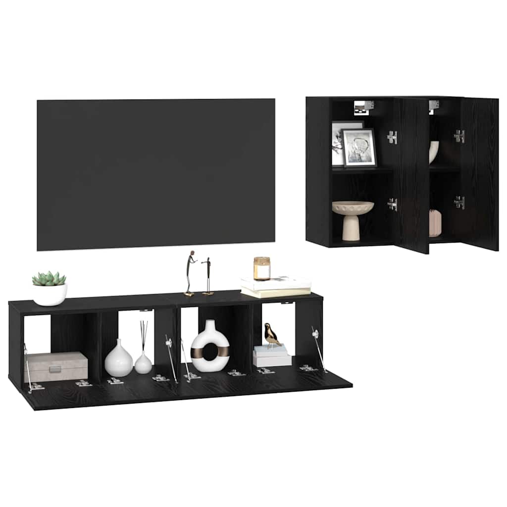 TV-Möbel-Set 4 pcs Schwarz Eichen-Optik Holzwerkstoff