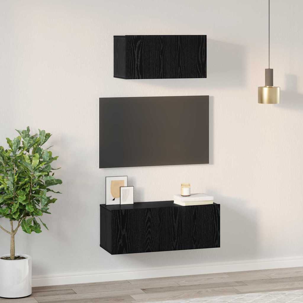 TV-Möbel-Set 2 pcs Schwarz Eichen-Optik Holzwerkstoff