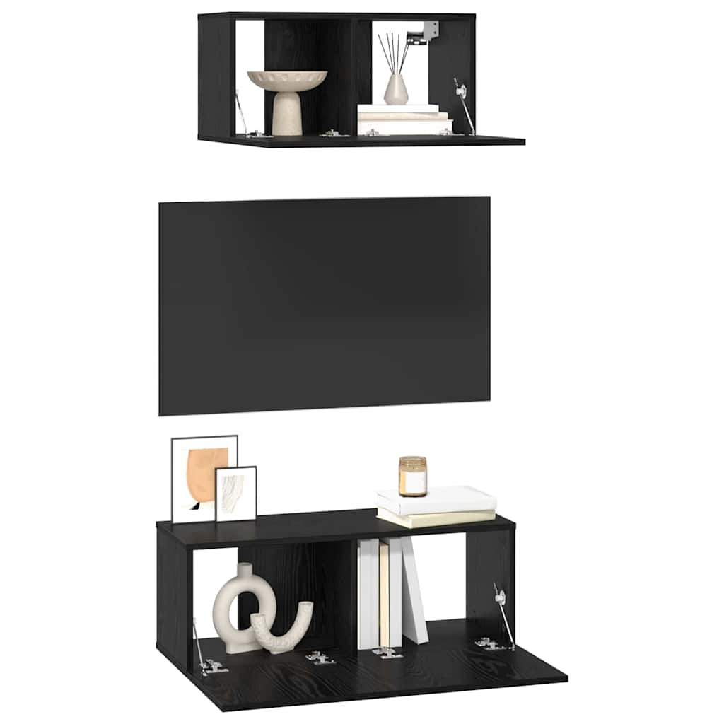 TV-Möbel-Set 2 pcs Schwarz Eichen-Optik Holzwerkstoff