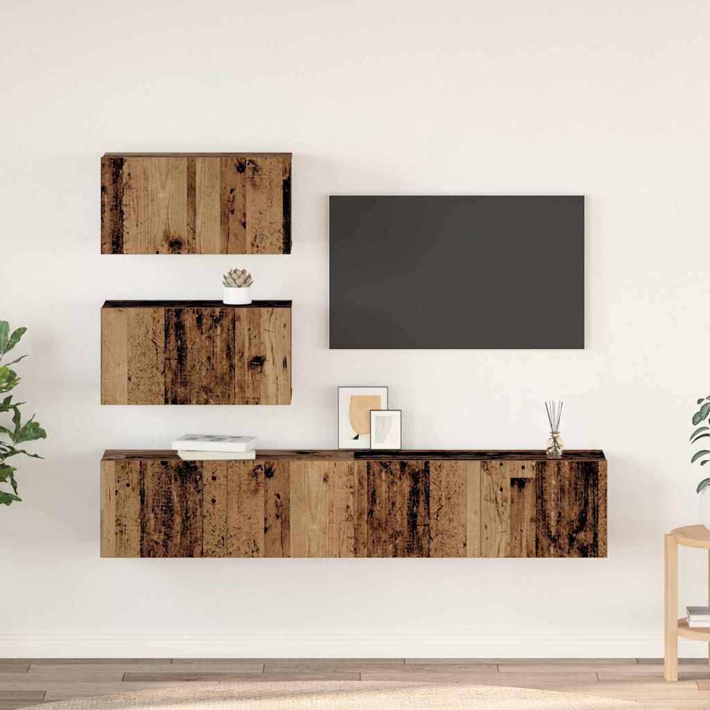 TV-Möbel-Set Wandmontiert 4 pcs Altholz Holzwerkstoff