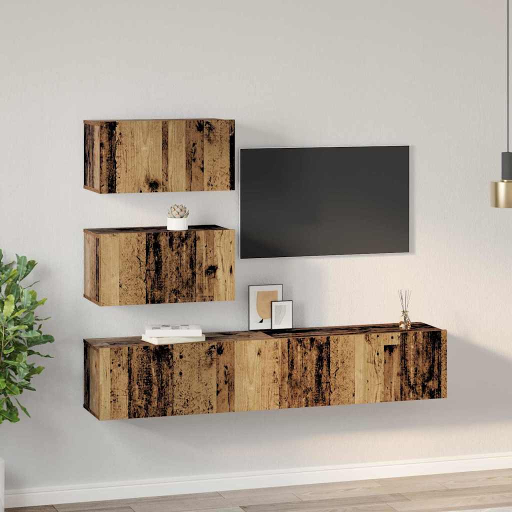 TV-Möbel-Set Wandmontiert 4 pcs Altholz Holzwerkstoff