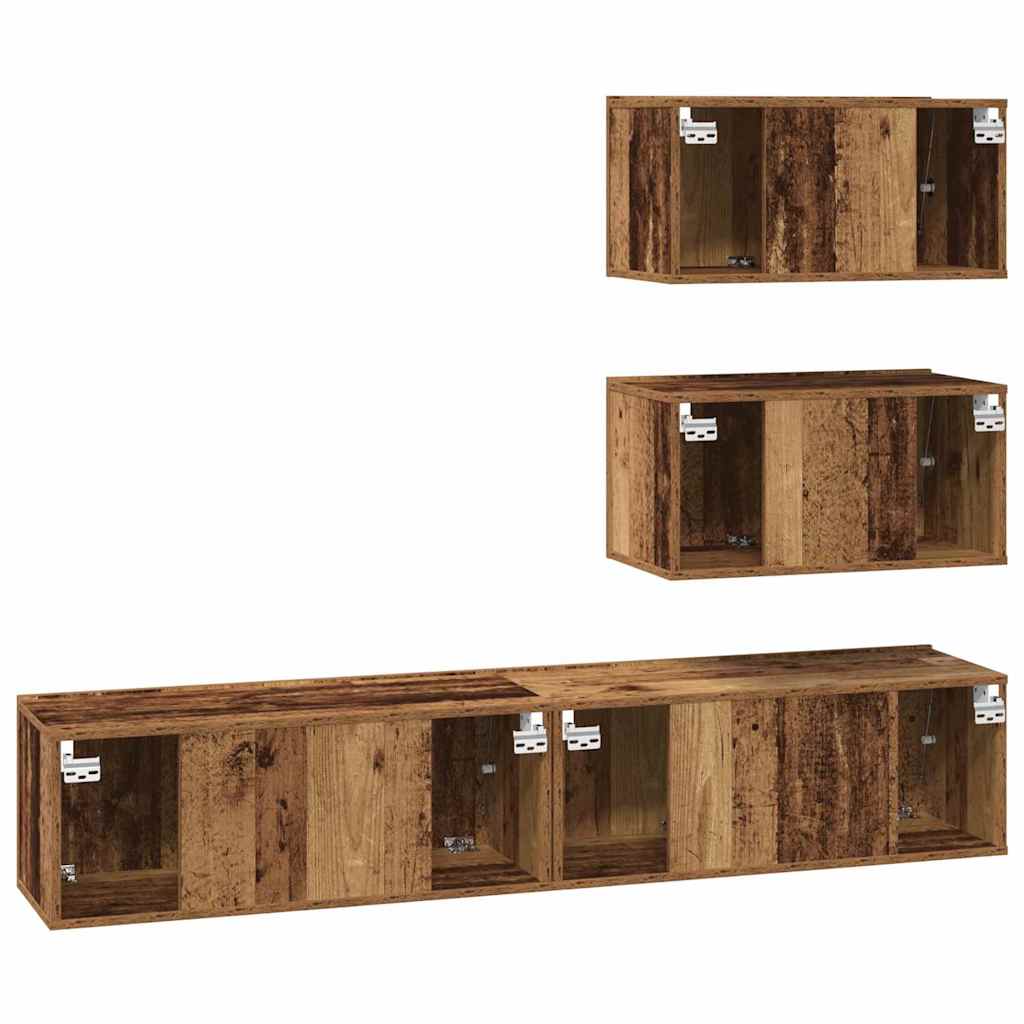 TV-Möbel-Set Wandmontiert 4 pcs Altholz Holzwerkstoff