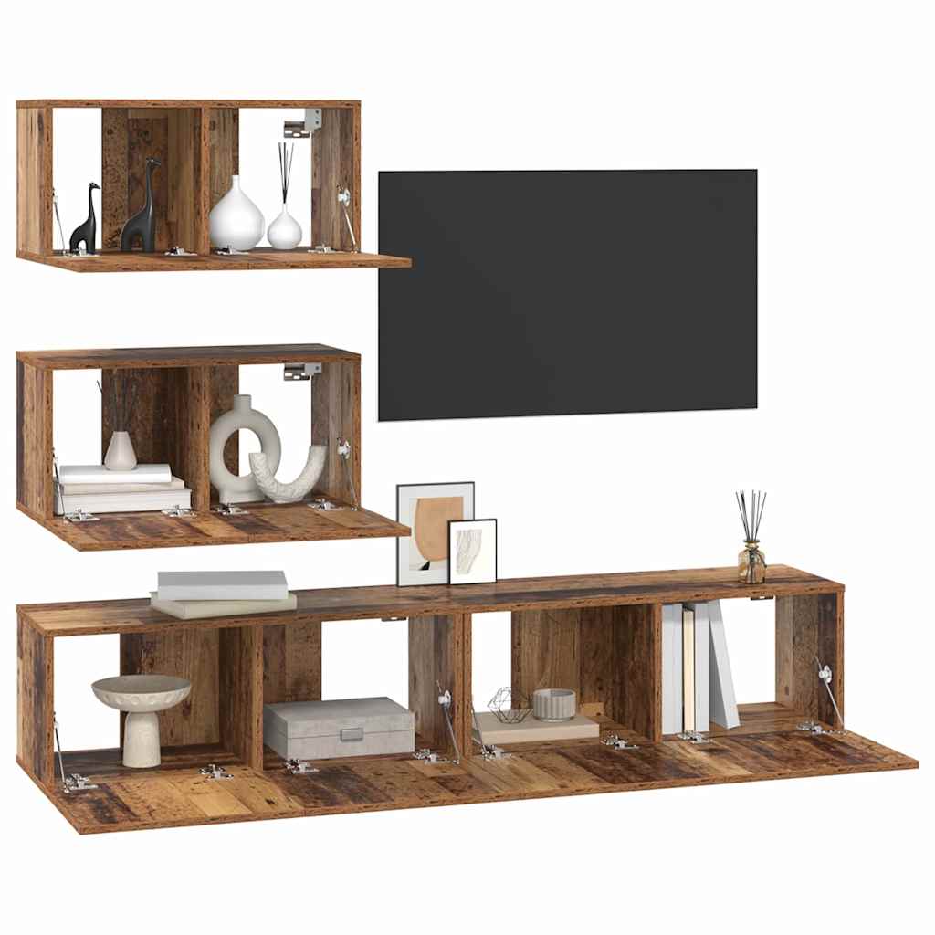 TV-Möbel-Set Wandmontiert 4 pcs Altholz Holzwerkstoff