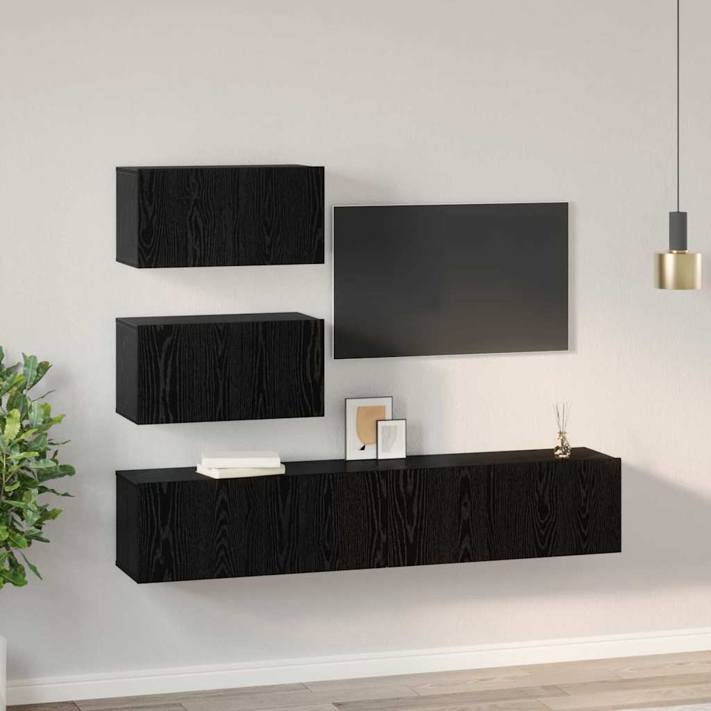 TV-Möbel-Set 4 pcs Schwarz Eichen-Optik Holzwerkstoff