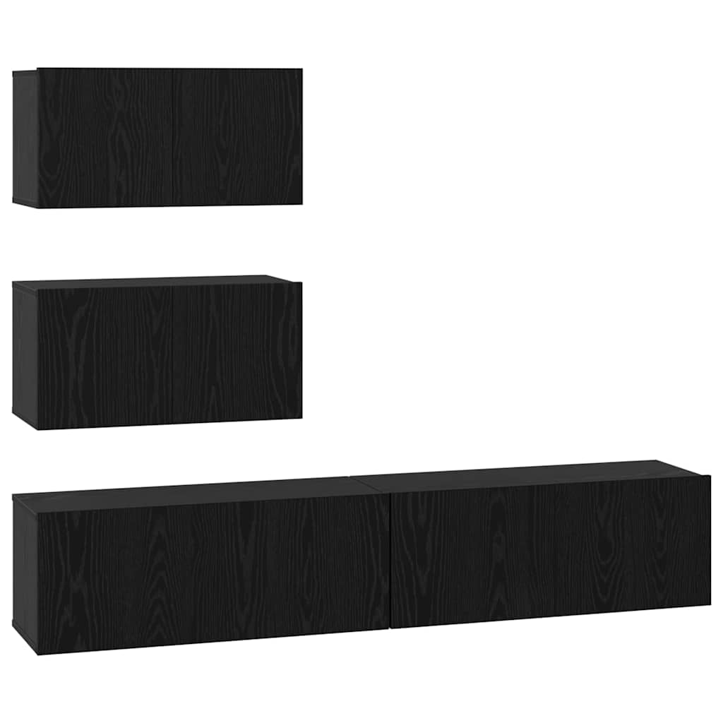 TV-Möbel-Set 4 pcs Schwarz Eichen-Optik Holzwerkstoff