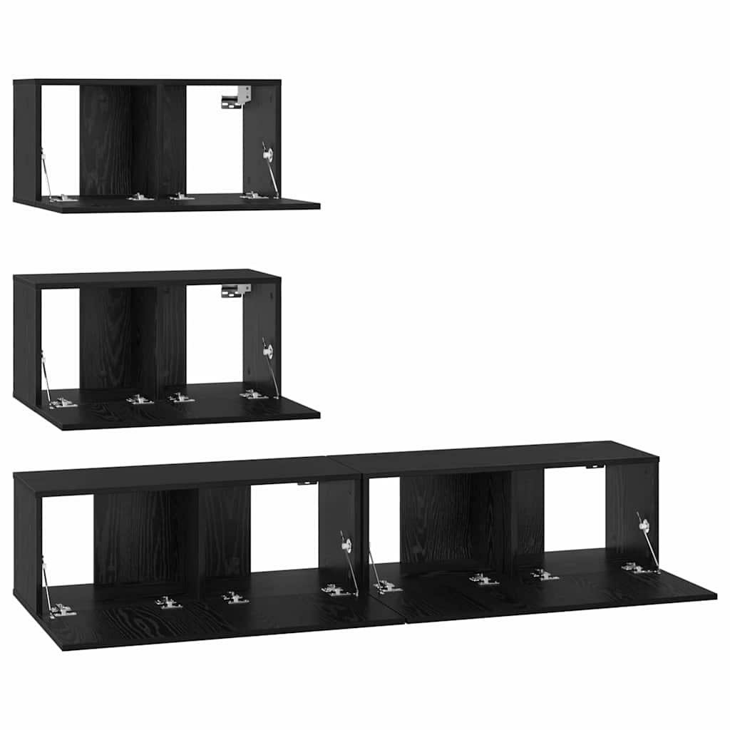 TV-Möbel-Set 4 pcs Schwarz Eichen-Optik Holzwerkstoff