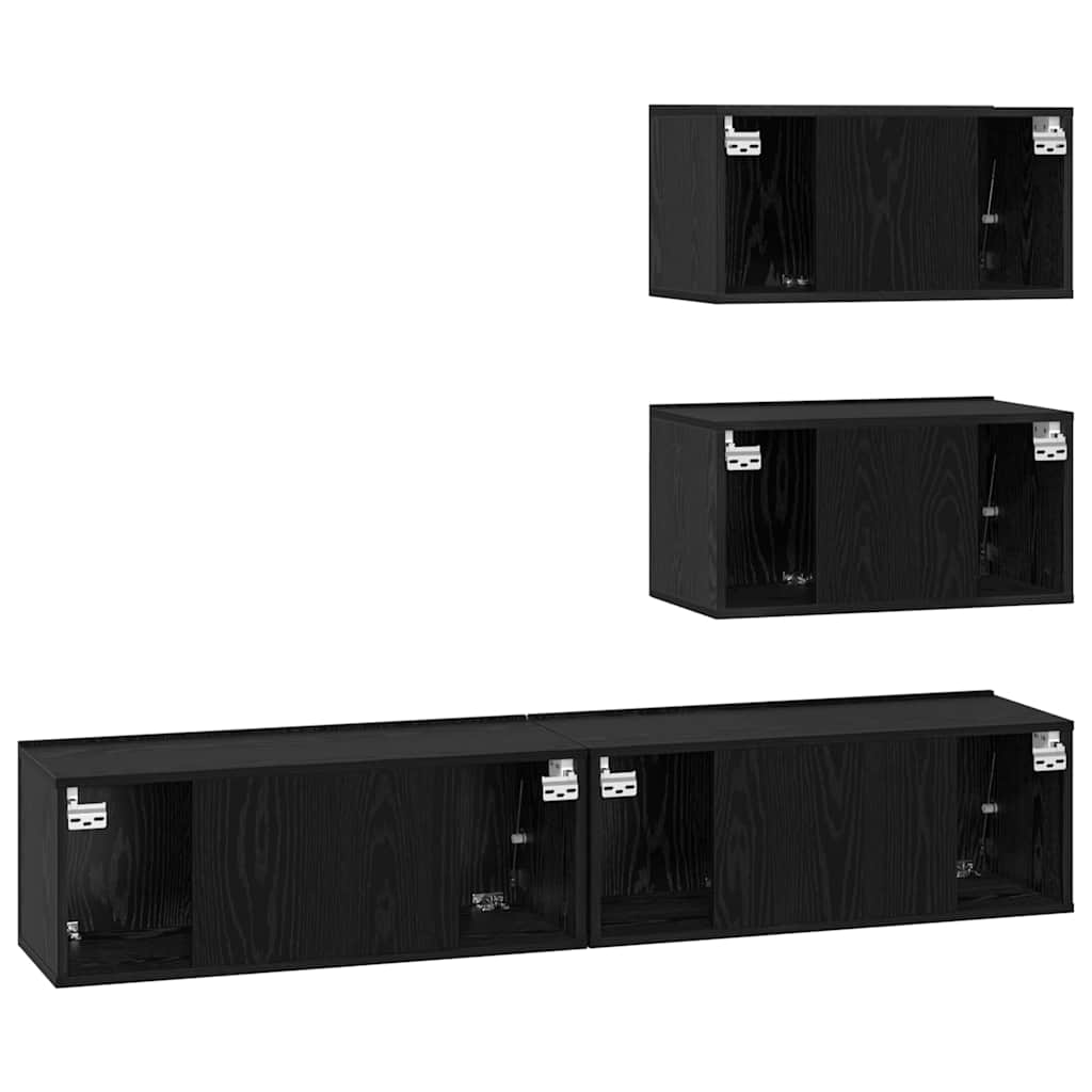 TV-Möbel-Set 4 pcs Schwarz Eichen-Optik Holzwerkstoff