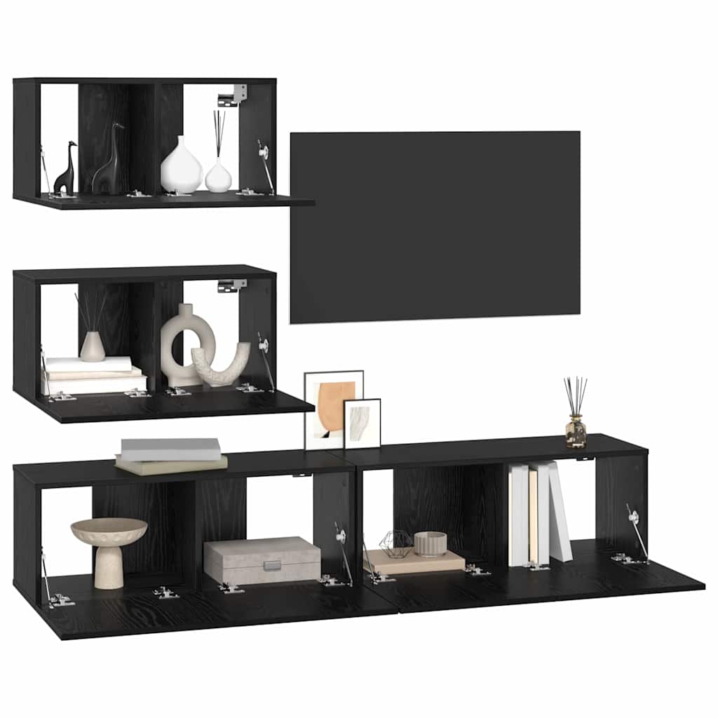 TV-Möbel-Set 4 pcs Schwarz Eichen-Optik Holzwerkstoff