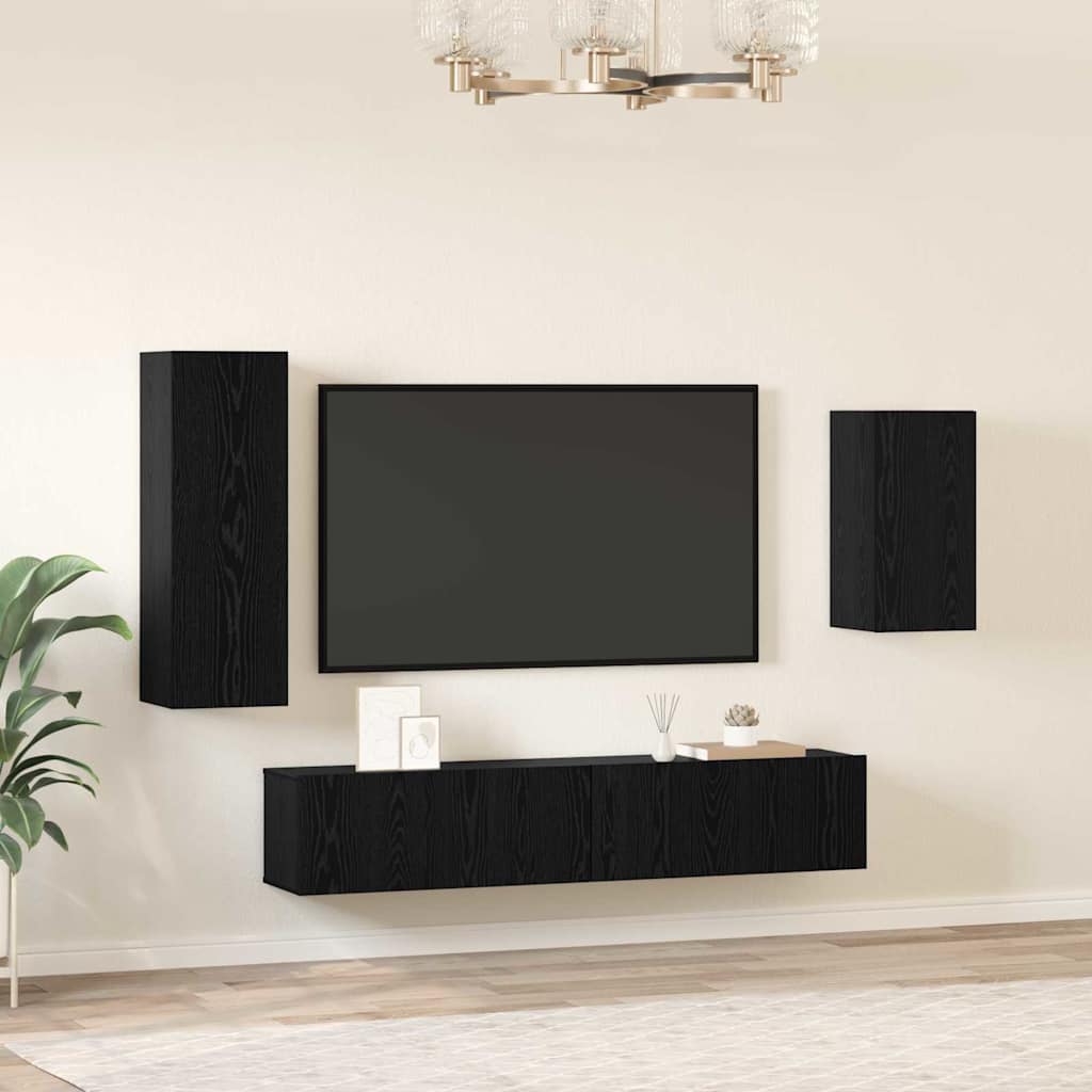 TV-Möbel-Set 4 pcs Schwarz Eichen-Optik Holzwerkstoff