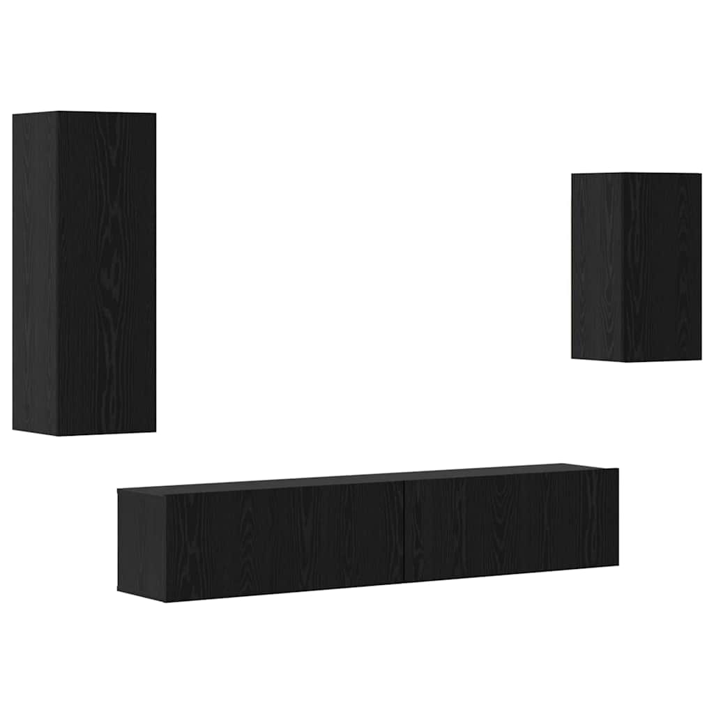 TV-Möbel-Set 4 pcs Schwarz Eichen-Optik Holzwerkstoff
