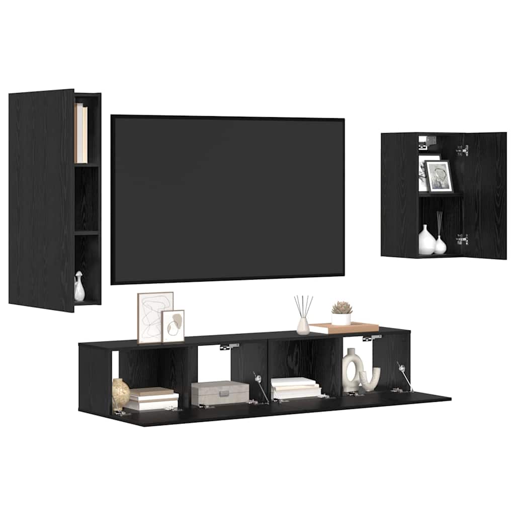 TV-Möbel-Set 4 pcs Schwarz Eichen-Optik Holzwerkstoff