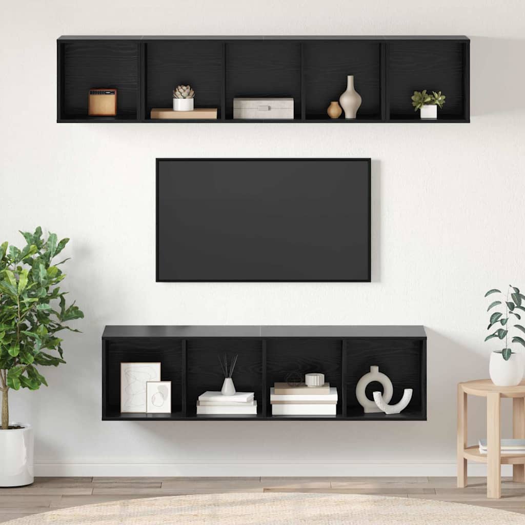TV-Möbel-Set 4 pcs Schwarz Eichen-Optik Holzwerkstoff