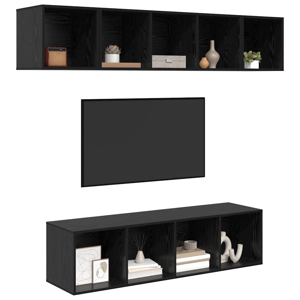 TV-Möbel-Set 4 pcs Schwarz Eichen-Optik Holzwerkstoff