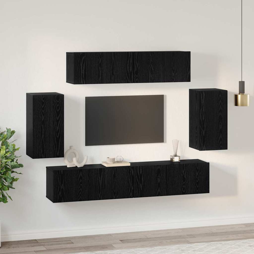 TV-Schranksystem 6 pcs Schwarz Eichen-Optik 80 x 30 x 30 cm