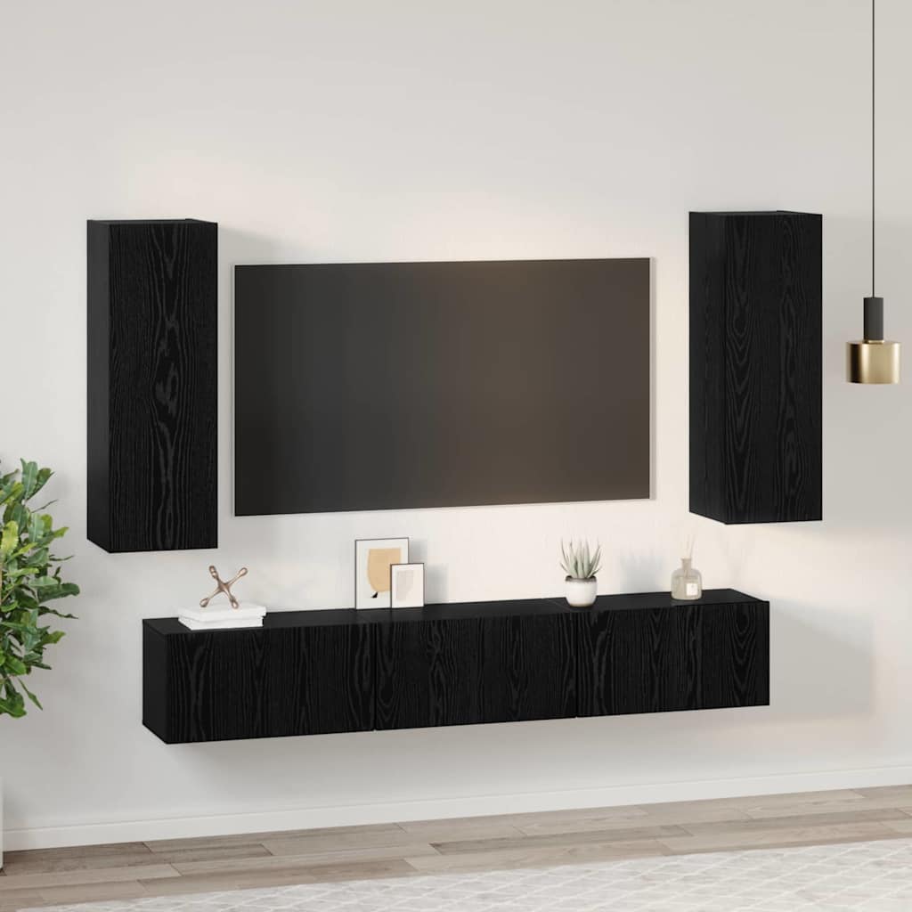 TV-Schrank-Set Wandmontiert 5 pcs Schwarz Eichen-Optik