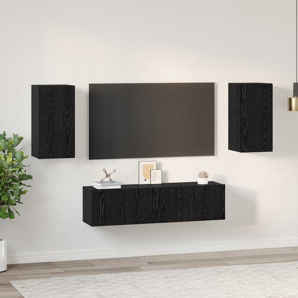 TV-Schrank-Set Wandmontiert 4 pcs Schwarz Eichen-Optik