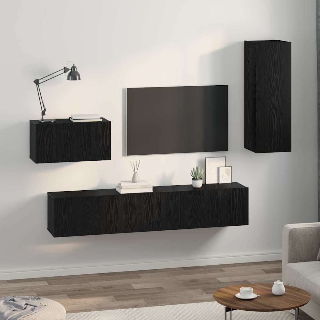 Wand TV Schrank 4 pcs Schwarz Eichen-Optik 200 x 30 x 30 cm