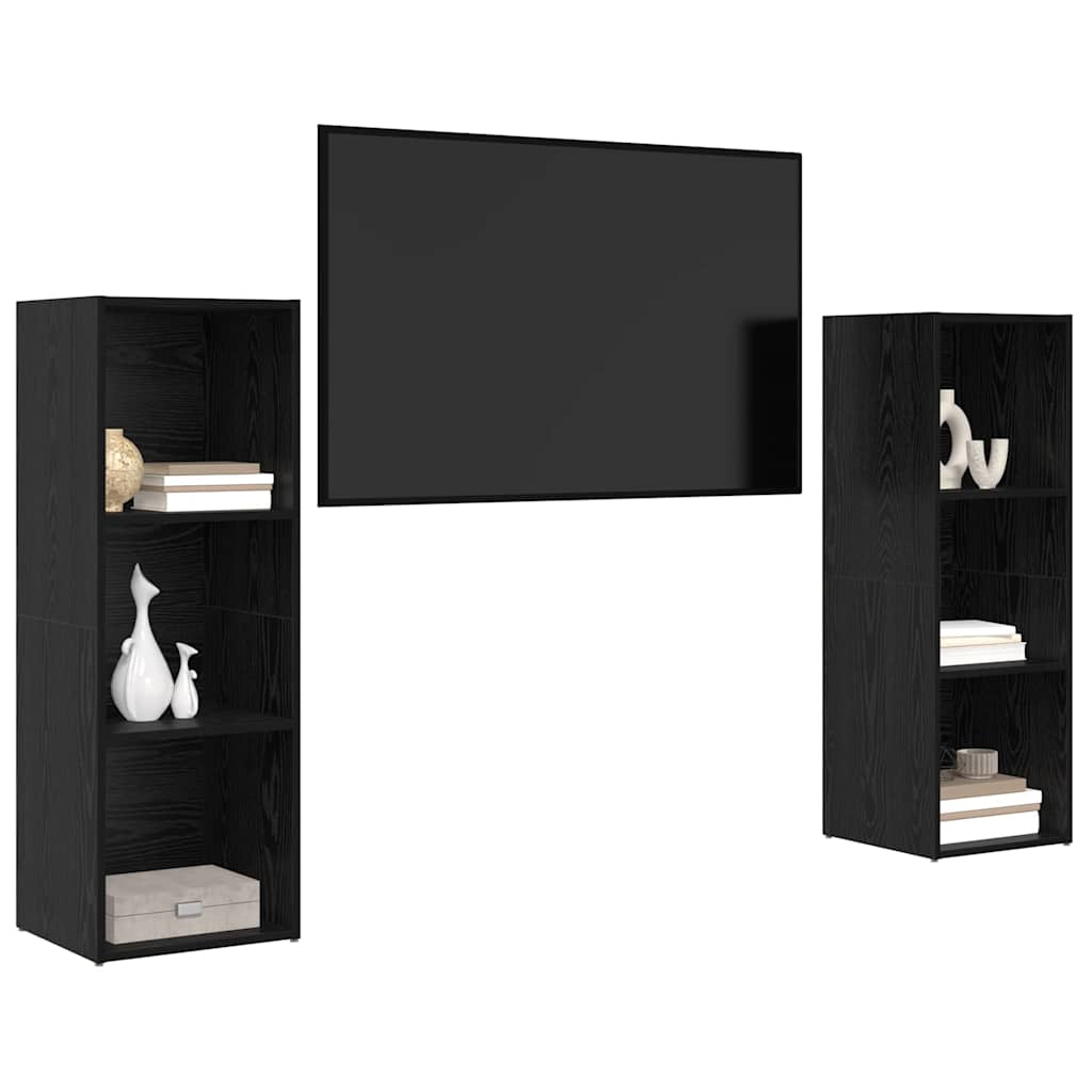 TV-Schrank-Set 2 pcs Schwarz Eichen-Optik 107 x 35 x 37 cm