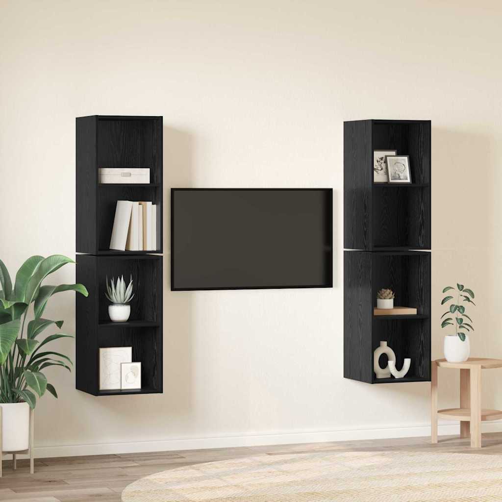 Wand TV Schrank 4 pcs Schwarz Eichen-Optik 37 x 37 x 72 cm
