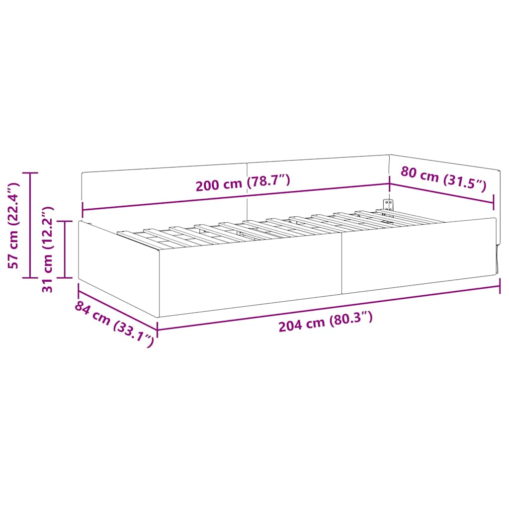 Eckbettgestell Dunkelgrau 80 x 200 cm Stoff