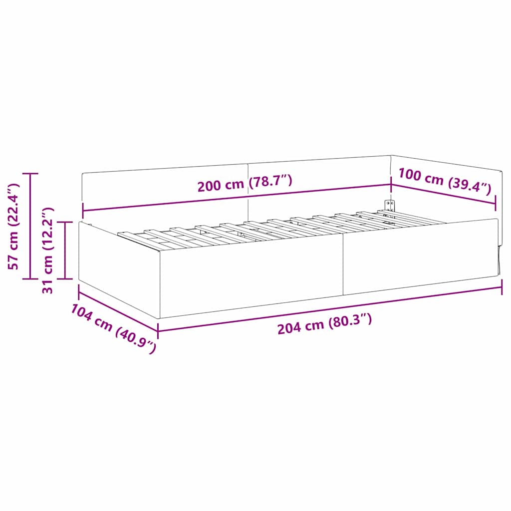 Eckbettgestell Dunkelgrau 100 x 200 cm Stoff