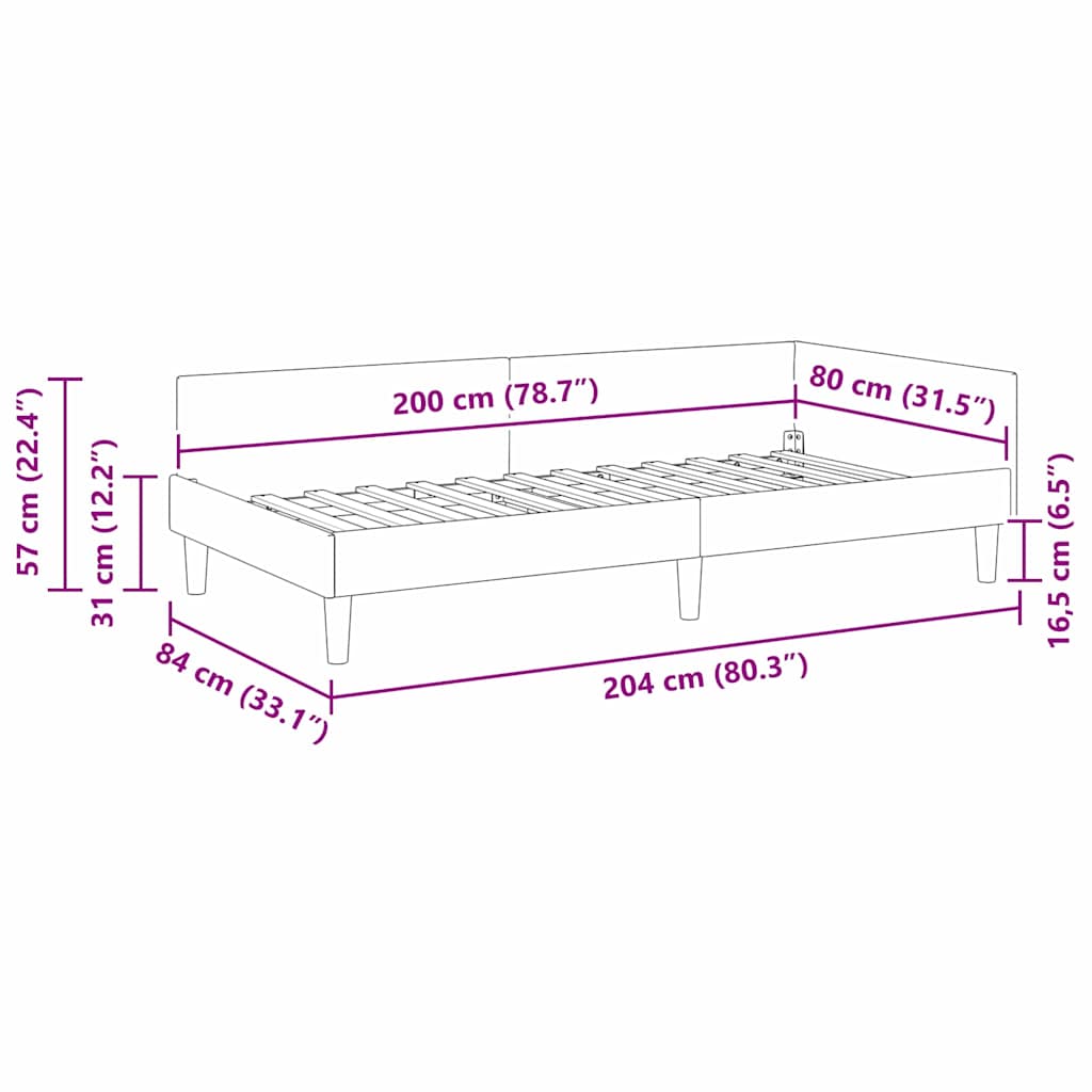 Eckbettgestell Hellgrau 80 x 200 cm Samt