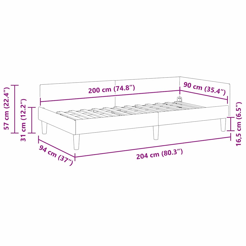 Eckbettgestell Dunkelgrau 90 x 200 cm Samt