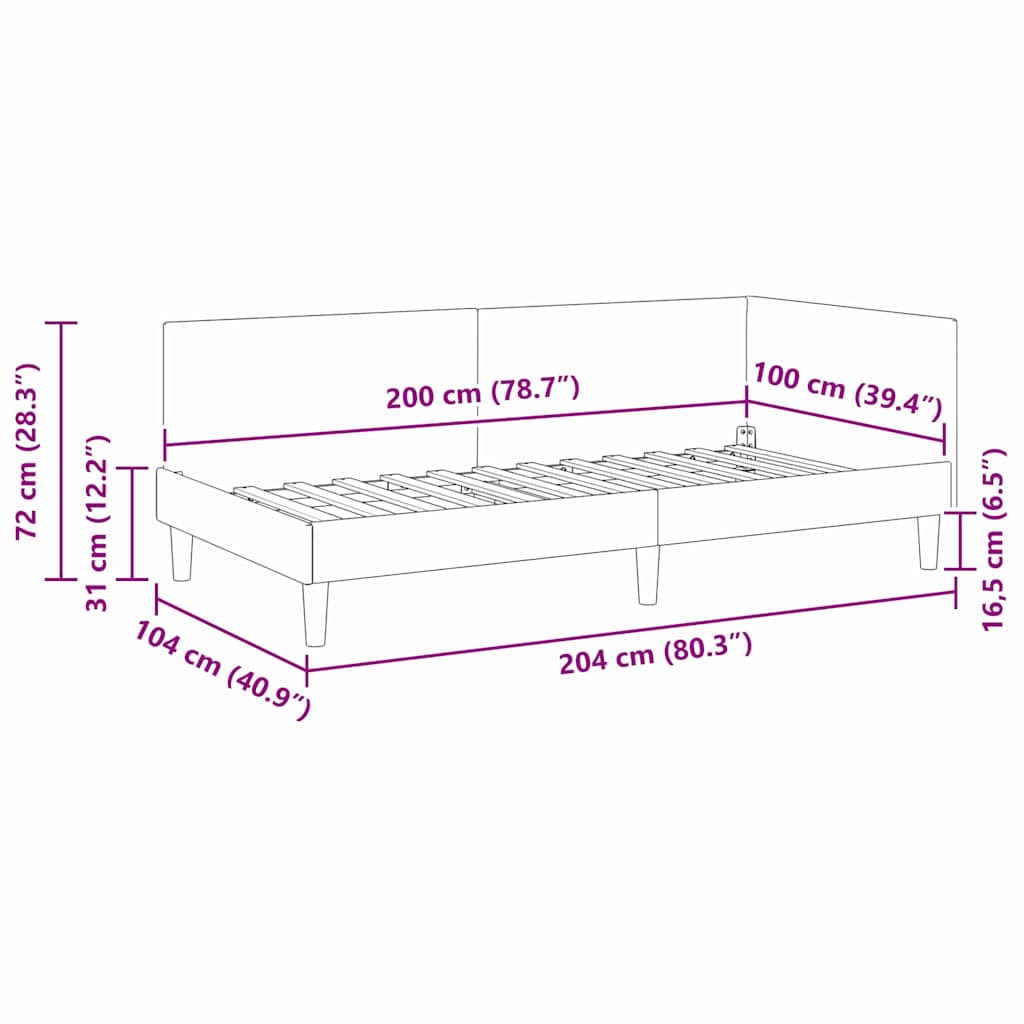 Eckbettgestell Dunkelgrau 100 x 200 cm Samt