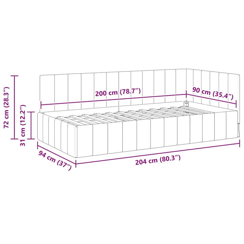 Eckbettgestell Dunkelgrau 90 x 200 cm Samt