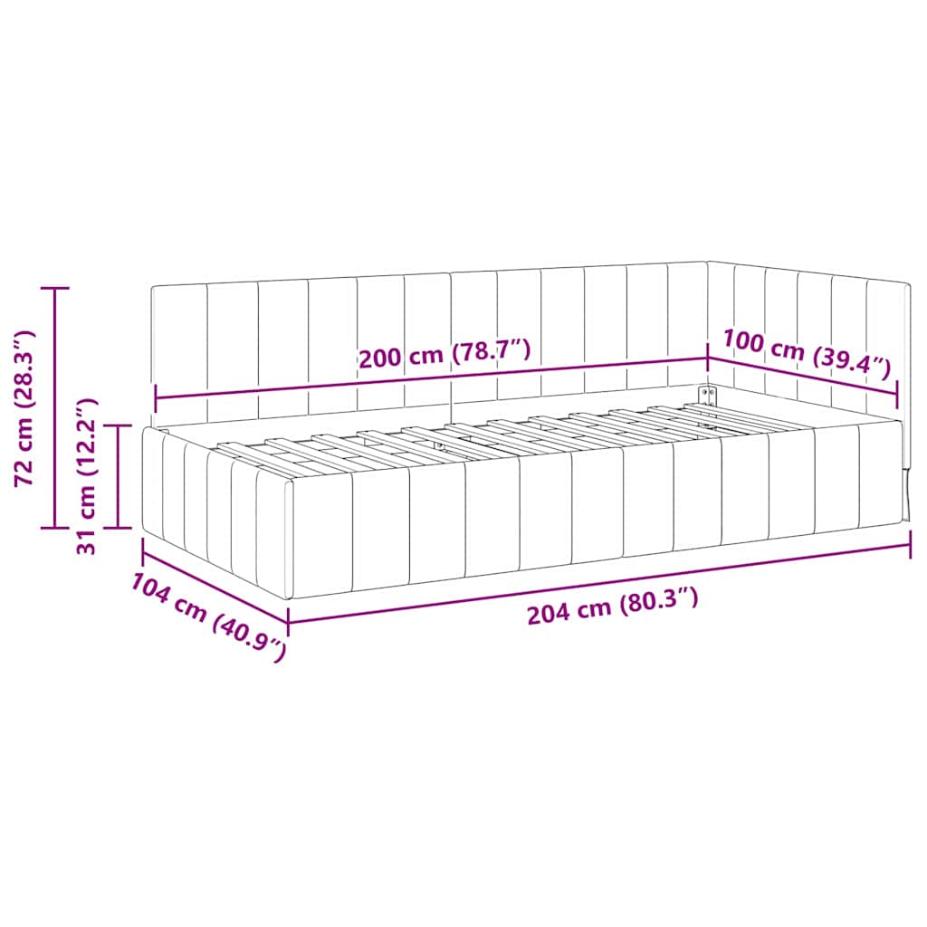Eckbettgestell Dunkelgrau 100 x 200 cm Samt