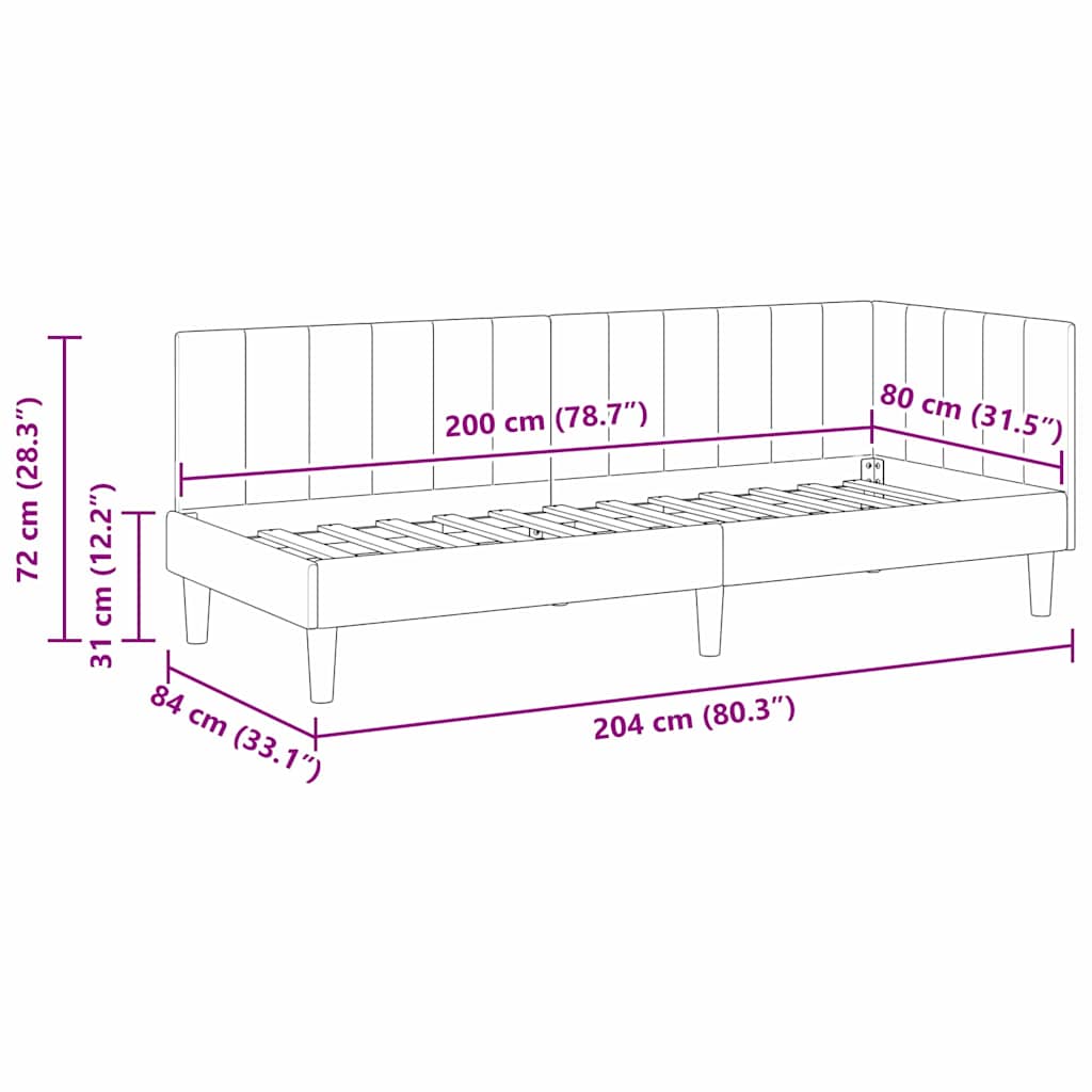 Eckbettgestell Schwarz 80 x 200 cm Samt